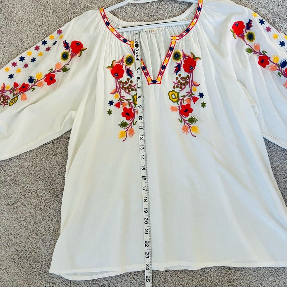 Solitaire Women’s Embroidered Floral Boho Blouse Size L - Picture 7 of 9